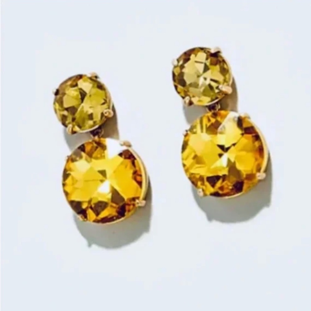 NWT - J. Crew Two Tone Gem Drop Earrings in Vivid Yellow - Brass Casting